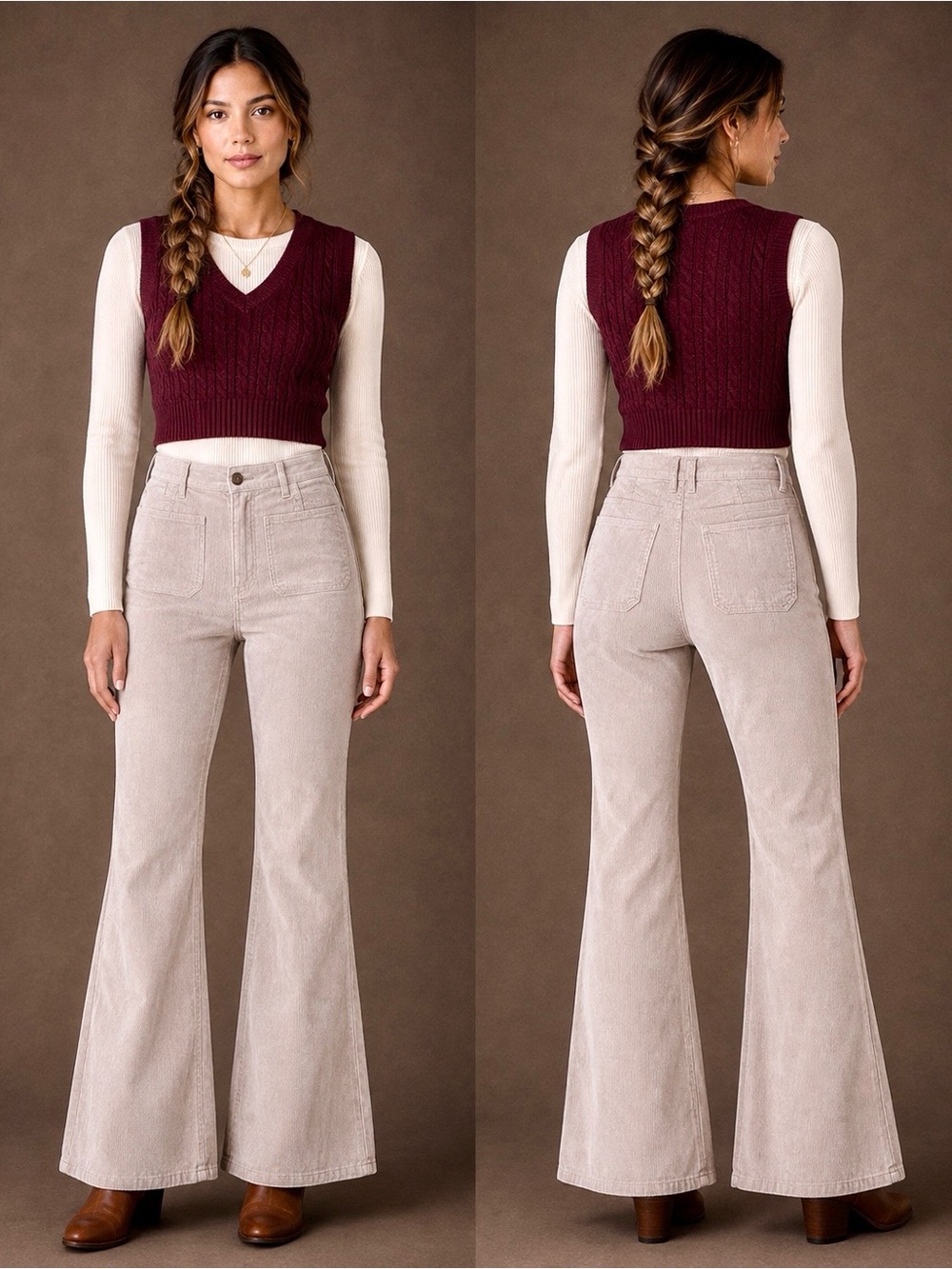 J.Crew Vintage Flare Corduroy Pants Pale Bone Size 26 High Rise Fall Academia